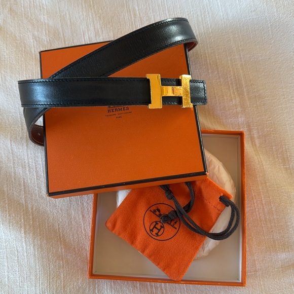 Hermès Black Belt with 24k plated gold buckle - Picture 4 of 9